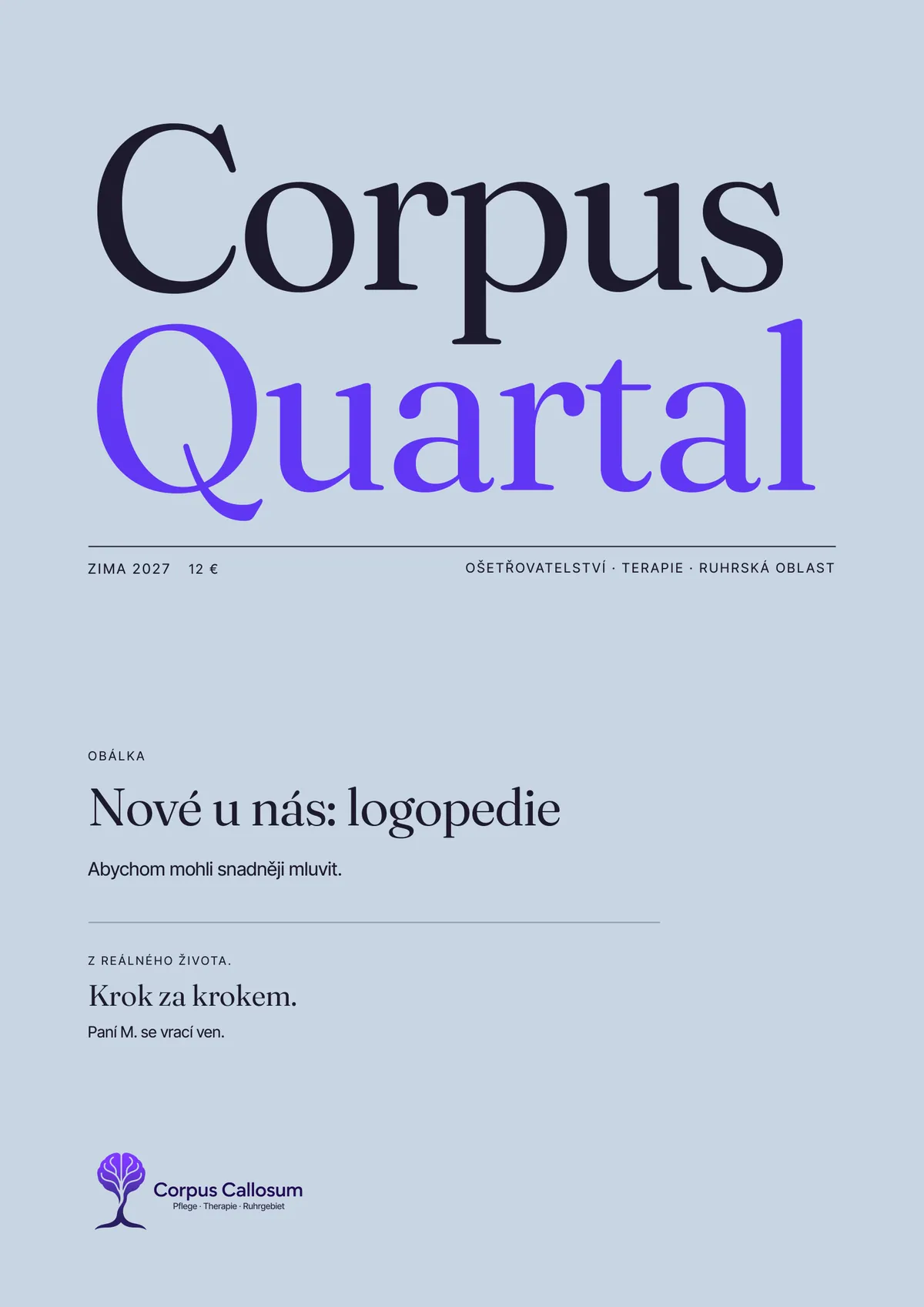 Obálka Corpus Quartal, vydání 01, Zima 2027: Nové u nás: logopedie