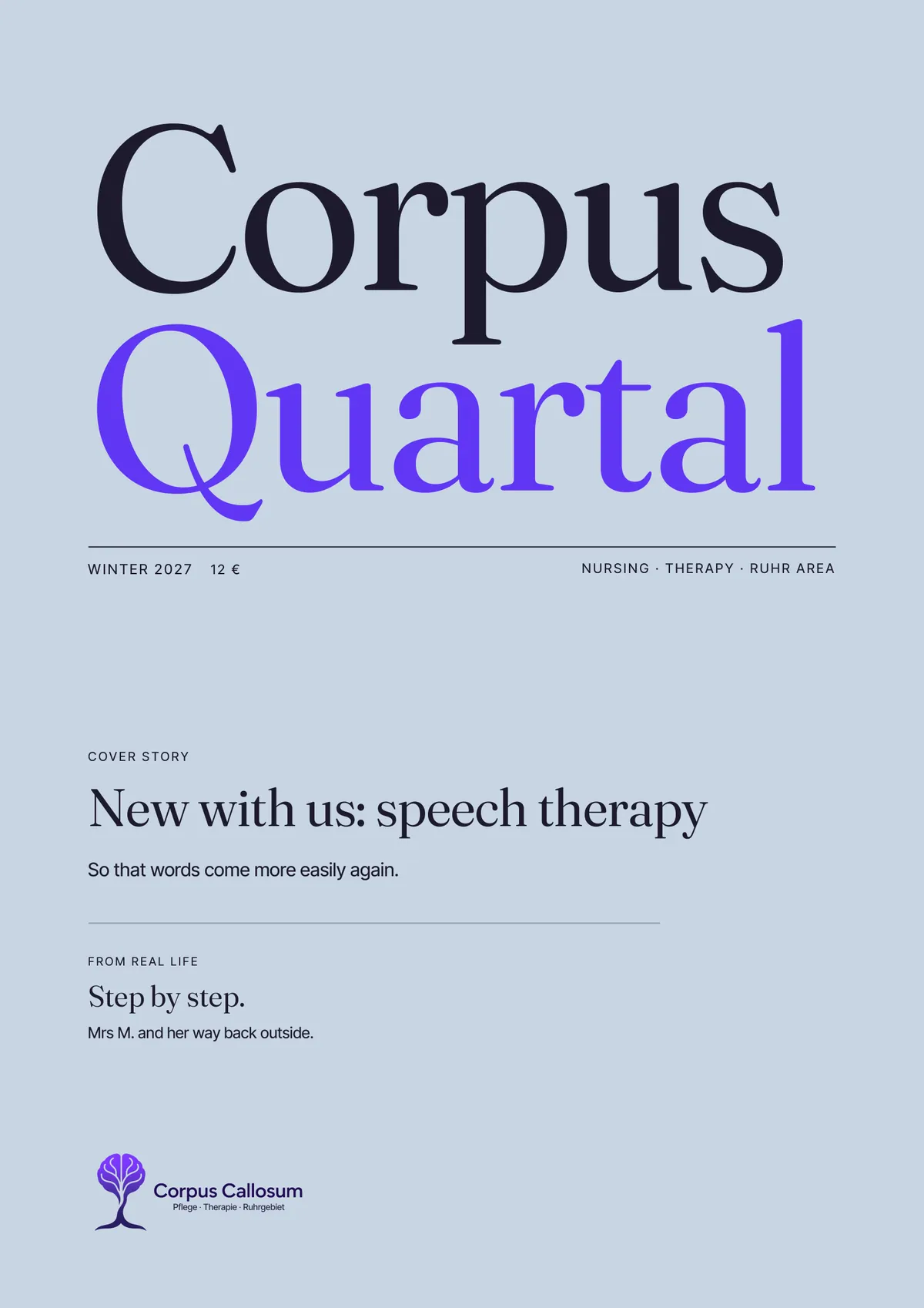 Cover of Corpus Quartal, issue 01, Winter 2027: New with us: speech therapy