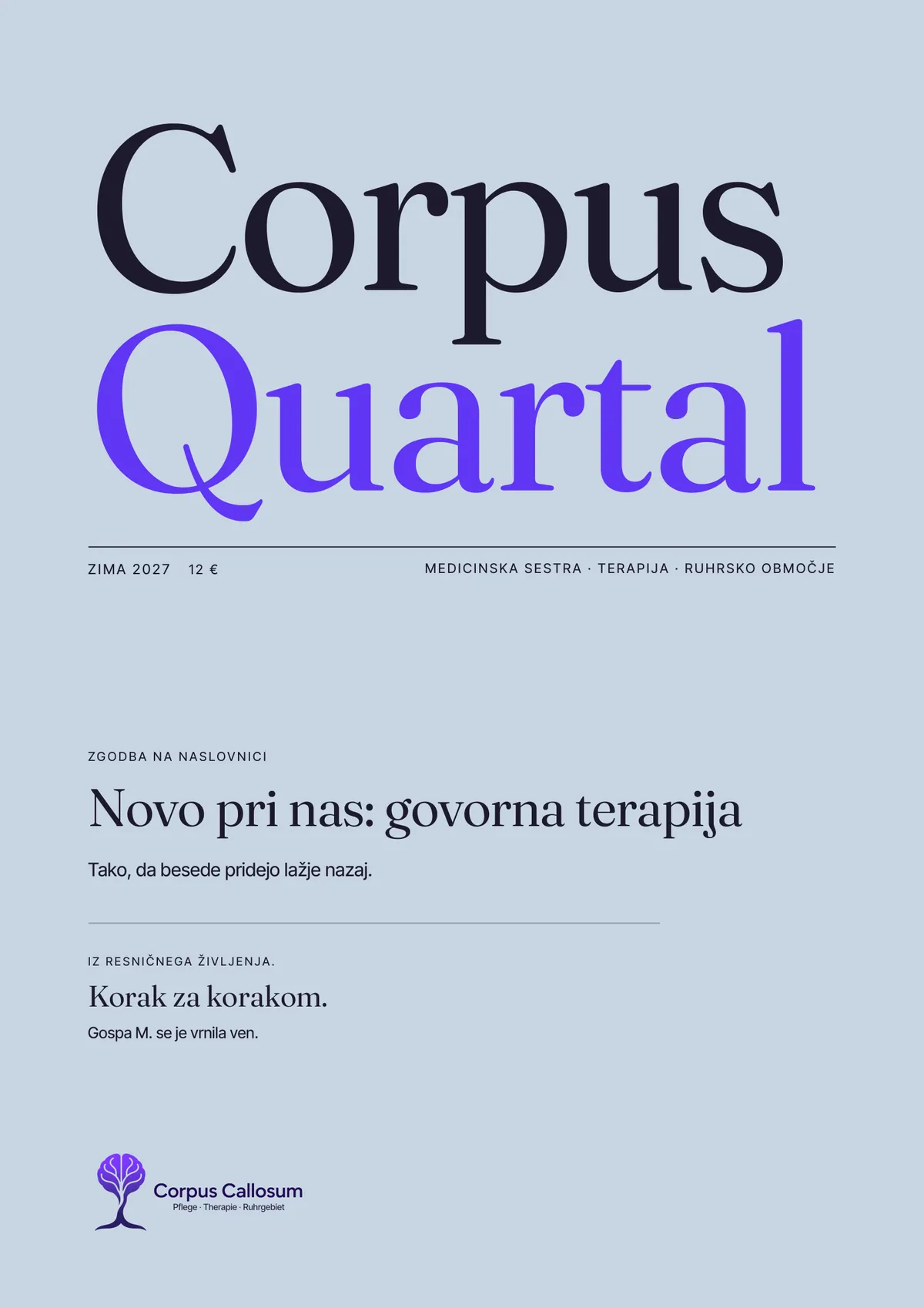 naslovnica Corpus Quartal, številka 01, Zima 2027: Novo pri nas: govorna terapija